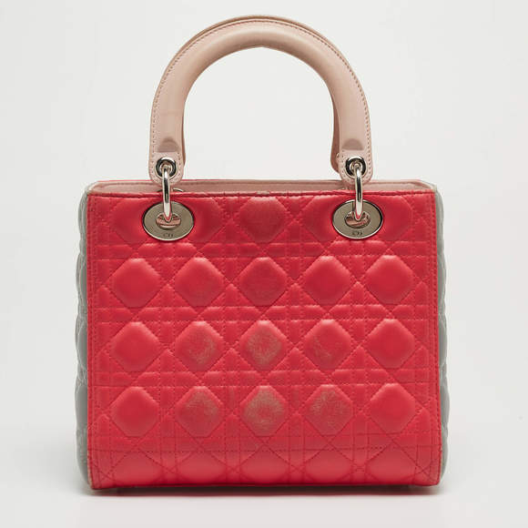 Dior Fuchsia/Grey Cannage Leather Medium Lady Dior Tote - Picture 5 of 9